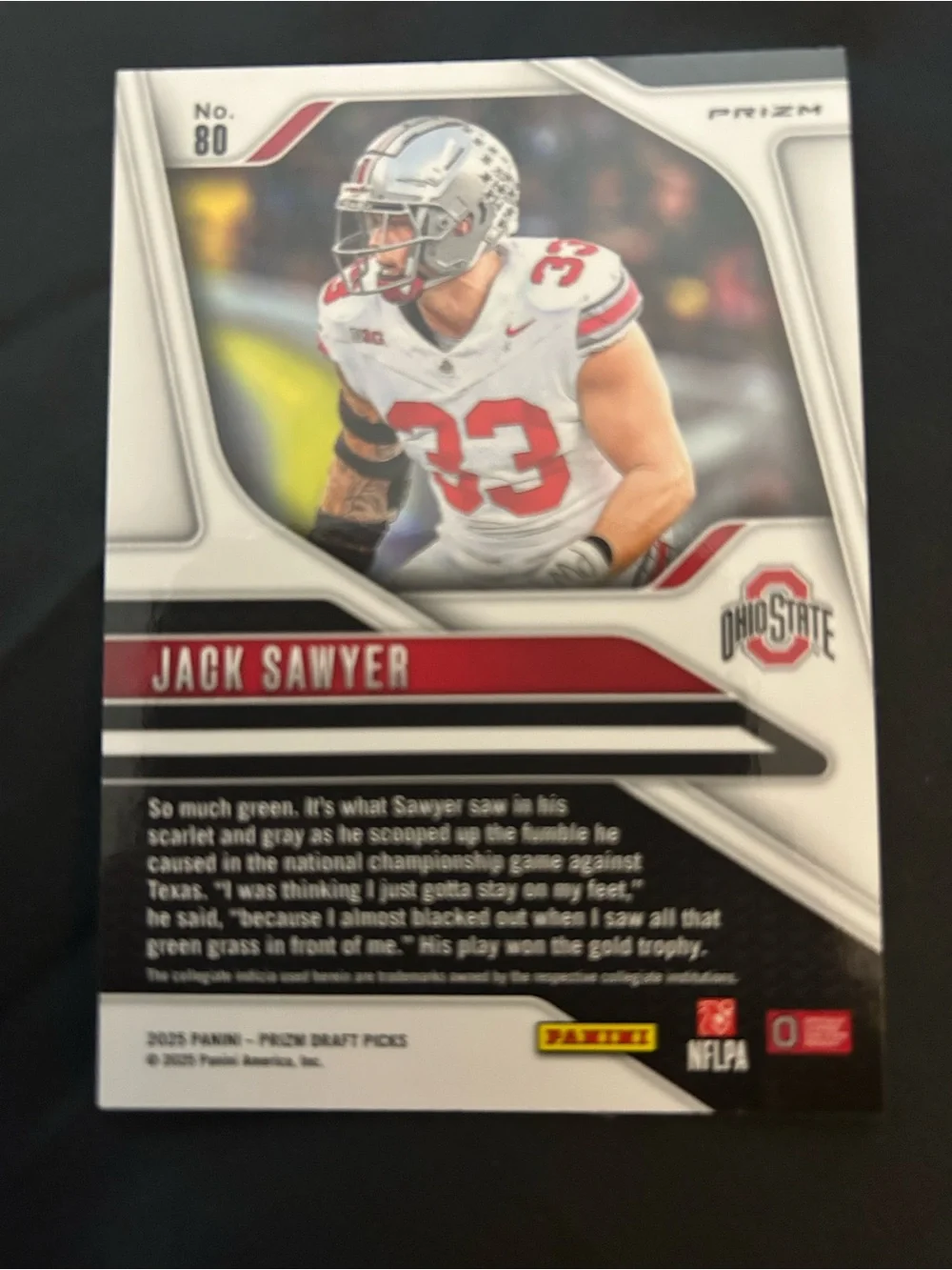 Panini Prizm Jack Sawyer Yellow Gold Parallel Football Card